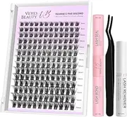 VEYESBEAUTY Lash Clusters Kit Individual Eyelash Extensions Thin & Invisible Band DIY False Eyelashes Newbie's Five-Second Series Wispy Lash Tray, Bomb KIT with Bond&Seal Remover Applicator