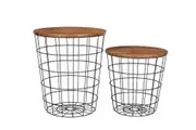 YES4HOMES Vintage Round Coffee Tables Set of 2 Side Tables Robust Steel Frame for Living Room Bedroom Rustic Brown and Black