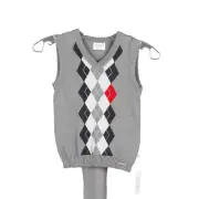 Kanz NEW Sz 12 Mo Gray Red Argyle V Neck Cotton Boys Sweater Vest
