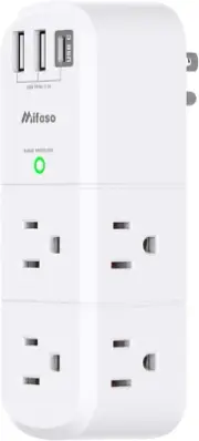 Surge Protector Power Strip with 6 AC Outlets and 3 USB Ports, Rotating Plug