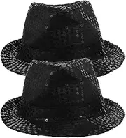 [GALPADA] 2PCS Disco Hat Sequin Hat Top Hats for Men Jazz Hat Fedora Party Hats