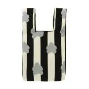 Reusable Mesh Net Grocery Tote Bags Vertical Stripes Flowers Black for Shopping