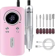 Bouzaak Professional Portable Nail Drill Kit - 45000 RPM Rechargeable Electric Nail File with 6 Bits, Cordless Low Noise for Acrylic Gel Nails, Manicure & Pedicure for Salon Home (Pink)