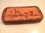 Vintage Men's Shaving Grooming Kit Unused Gillettte Leather Geese Design Travel