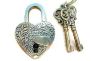 engraved PADLOCK 3" old stye HEART LOVE solid brass 2 keys lock bridge polishedB