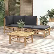 4 Piece Garden Lounge Set with Dark Grey Cushions Bamboo Patio Bar Sets