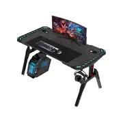 Odyssey8 1.4m Gaming Desk Office Table Desktop with LED Feature Light and USB & Wireless Charger - Black