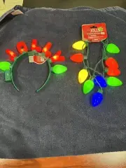DELUXE JOLLY LIGHTED CHRISTMAS HEADBAND + LIGHT UP NECKLACE 3 FLASHING MODES NEW