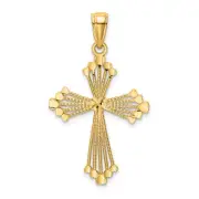 Lex & Lu 14k Yellow Gold D/C and Cut-out Stripes w/Heart in Center Cross Charm