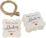 100PCS 3x3CM Thank You for Celebrating with Us Hang Small Tags Gift Tag Birthday Wedding Favor Tagwith 20m Hemp Rope String