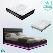 Double Premium Package | Henley LED Bed Black, Luna Series Euro Top Mattress (Medium Firm) & Bamboo Mattress Topper!