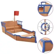 Kids Wooden Sandbox Pirate Ship Design Outdoor Garden Activity Toy Sand Pit Box