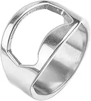 AIMALL Stainless Steel Bottle Opener Ring - Novelty Gift Idea, Finger Tool for Removing Beer Caps, Chrome, Lightweight