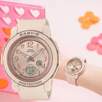 在飛比找momo購物網優惠-【CASIO 卡西歐】BABY-G 金屬色雙顯女錶-奶茶色(