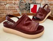 Miz Mooz Bordeaux Red Leather Backstrap Sandals Peep 41 9.5-10 New