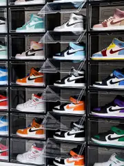 10X Premium Sneaker Display Shoe Box Storage Clear Acrylic Side Opening Door Stackable Boxes ~ Black