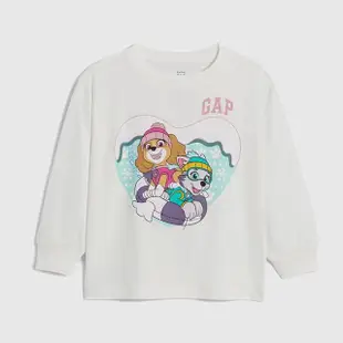 【GAP】女幼童裝 Gap x 汪汪隊立大功聯名 Logo純棉印花圓領長袖上衣-白色(847258)