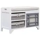 Hall Storage Bench With Seat Cushion 2 Drawer 1 Door Cabinet Entryway Furniture