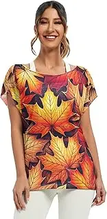 [RPLIFE] Autumn Maple Leaves Ladies Batwing Tops Womens Loose Fit Tee, S-XXL Womens Flowy Tops