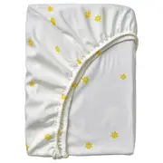 SKOGSDUVA fitted sheet, white yellow/flower pattern, 92x189 cm