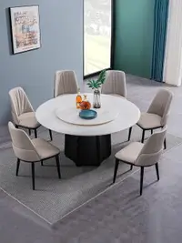 在飛比找樂天市場購物網優惠-輕奢天然大理石圓桌實木餐桌椅帶轉盤家用大戶型現代簡約圓形餐桌