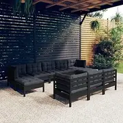 Patio Furniture Sets 10 Piece Garden Lounge Set with Cushions Black Solid Pinewood