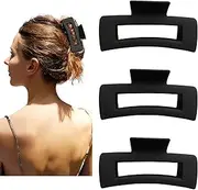 Nalodu Hair Claw Clips Large Square 4 Inch Matte No Slip Big Rectangle Jaw Clip Clamp for Thick Hair Women, 3 Pack Black