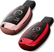 Intermerge for Mercedes Benz Key Fob Cover, Premium Soft TPU Key Case Cover Compatible with Mercedes Benz C E S M CLS CLK G Class Keyless Smart Key Fob_Red+Rose Gold