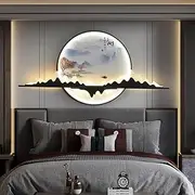 Modern Wall Picture Light LED Chinese Creative Circular Landscape Mural Sconce Lamp for Home Living Bedroom Study (D D80cm 1pcs)