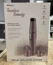 VIVITAR Facial Epilation System 3 in 1 Rechargeable PG-9002-RG Rose Gold NIB