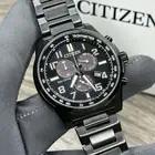 NEW✅TACHYMETER✅ Citizen Eco-Drive Black Steel Chrono Date Men's Watch AT2375-51E