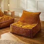 Cadence & Co. Wilde Ribbed Luxe Fleece Beanbag Lounge Cover Super Soft Luxury Soft Touch and an On-Trend Look (Cover Only – Beans Not Included) Size: 80x98x73cm - Mustard