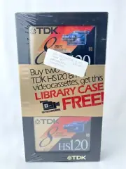 NEW 2 TDK HS120 8mm Video Cassette Tapes High Standard w/Library Case Sealed