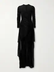 [MUGLER] MUGLER - Ruched Mesh Jumpsuit - Black - FR 34 FR 34 Black