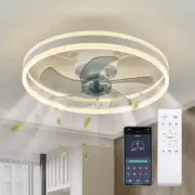 20 in. LED Indoor White Ceiling Fan Dimmable Lighting Flush Mount Ceiling Fan