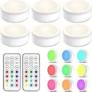 Upgrade Puck Lights with Remote, RGB 13 Colors Wireless LED Battery Operated Lights, Stick On Lights Cabinet Lights with 2 Wireless Remote for Kitchen, Bookcase,Cupboard (6 Pack)
