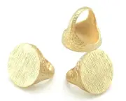 Hammered brushed Signet Ring Blank - Shiny Gold Plated brass (17.5mm 7US 4387