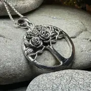 Tree of Life Necklace Nature Celtic Ladies Rose Flower Pendant 925 W/FREE CHAIN