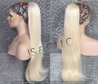 Pale Yellow Blonde Human Hair Blend Ponytail Heat Safe Straight long drawstring