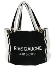Saint Laurent Black & White Fabric Rive Gauche Beach Towel Tote (Authentic Pre-Loved)