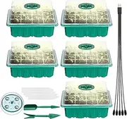 Blelsa 5Pcs Plant Starter Tray with Grow Lights for Planting Seeds 60 Seedling Cells Organic Plant Starter Kit with 5 Labels 2 Transplanting Tool Green