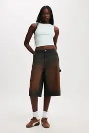 [Cotton On Women] Cotton On Women - 91 Baggy Denim Jort - Carpenter y2k washed brown 16 CARPENTER Y2K WASHED BROWN