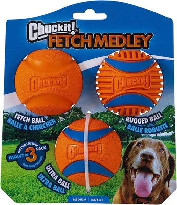Dog Fetch Ball Medley, Medium, 3 Pack, Ultra, Rugged Balls