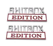 2pcs SHITBOX Emblems Sticker Car Decal Truck Badge (Chrome/Red)
