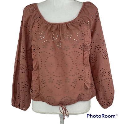 Joie Eyelet Top Size S NEW Cottage Romantic Balloon Sleeve Pink Tie Waist Cotton