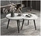 1 or 2 PC Faux Marble Effect Round Oval Bedside Nesting Side Coffee Table Set