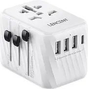 LENCENT Universal Travel Adapter, International AC Plug Power Adaptor with 3 USB A Ports 1 Type C PD Wall Charger Worldwide Travel Essentials for AU to US EU UK Ireland Bali(Type C/G/A/I) Black