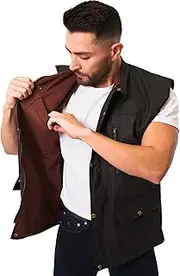 [Claybourn] Unisex Oilskin Trailblazer Vest - Waxed Cotton Breathable Versatile Vest, Casual Use and Outdoor Hunting Style Utility Vest