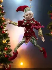 Christmas Posable Elf limbs Are Flexible 19” Red Gold Green Ornament Home Decor