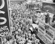 Mayoral candidate Newbold Morris giving last campaign speech to ga .. Old Photo